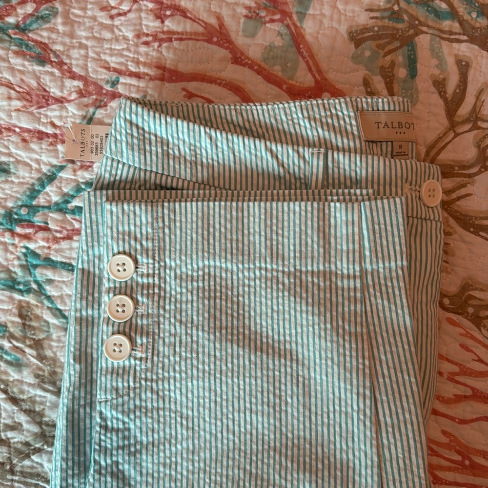 *New* Talbots aqua/white seersucker skimmer pant Sz 8 NWT